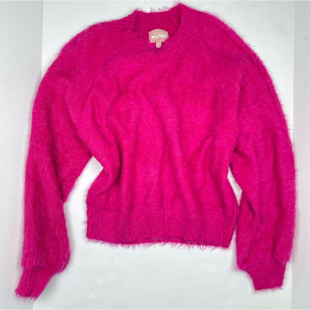 Show Me Your MUMU‎ Bold Maximalist Fuzzy Knit Vienna Sweater Women’s Large Pink